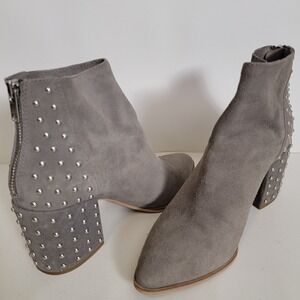 Steve Madden Jillian Studded Suede Ankle Boots Grey/Tan Women's Size 7.5